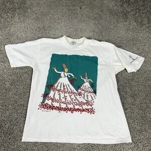 Coplu Shirt Mens Medium White Whirling Dervish Hearts Graphic Art T-Shirt Tee
